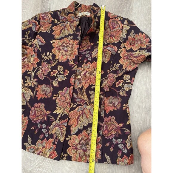Coldwater Creek Gold Metallic Floral Jacquard Zip Mandarin Collar Lined Jacket S - Picture 7 of 9
